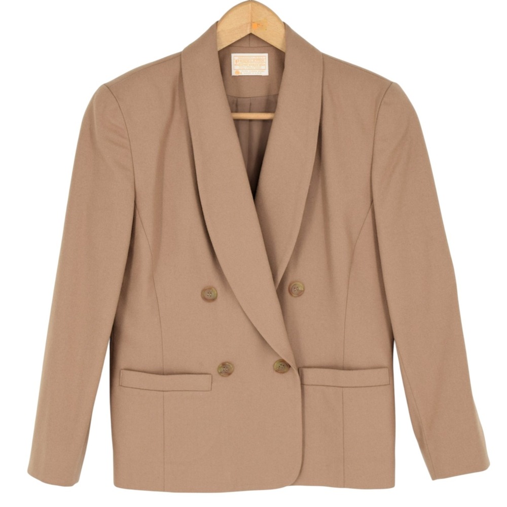 Vintage 1950s Pendleton Wool Double Breasted Camel Tan Blazer Jacket Womens Sz 8